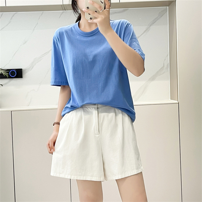 惠衣阁夏季女棉质短袖t恤衫纯色打底衫韩版休闲简约百搭T恤衫上衣