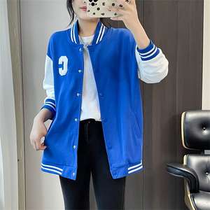 惠衣阁春季女棉质长袖卫衣棒球服外套中长款卫衣韩版宽松休闲外套