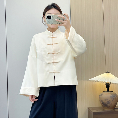 惠衣阁春季女长袖立领外套新中式盘扣外套复古刺绣外套中山装上衣