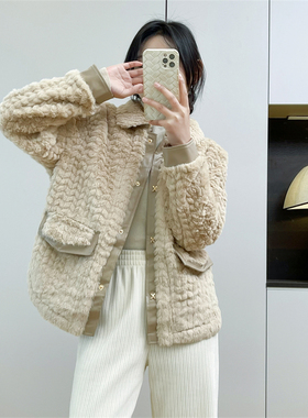 惠衣阁初春女仿水diao毛外套皮毛一体外套韩版休闲毛毛衬衫薄外套