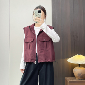惠衣阁秋季女无袖马夹翻领马甲韩版宽松休闲工装马甲外套