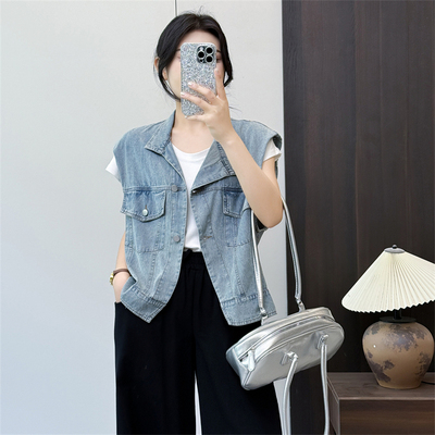 惠衣阁夏季女牛仔马夹薄牛仔背心韩版休闲做旧牛仔马甲牛仔外套