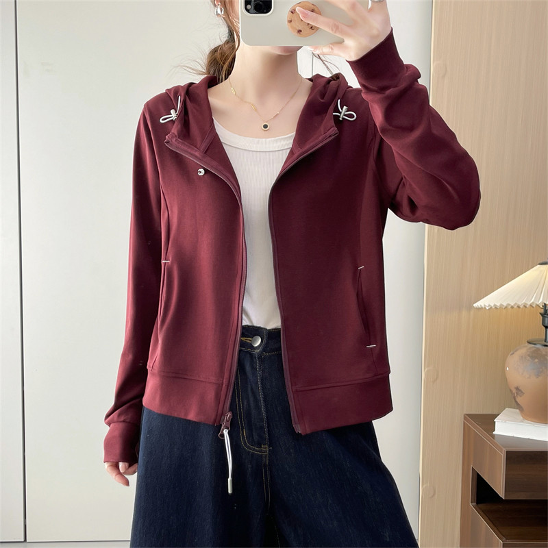 惠衣阁春季女棉质连帽卫衣短款卫衣韩版休闲运动衫短款外套