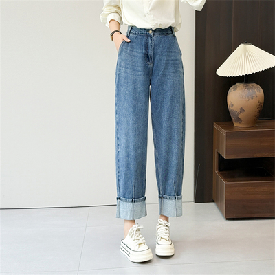 惠衣阁夏季女高腰牛仔裤牛仔九分裤韩版宽松休闲裤牛仔垮裤哈伦裤
