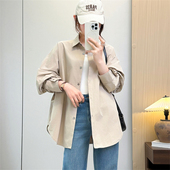 女棉质长袖 宽松休闲工装 衬衫 韩版 外套 中长款 惠衣阁春季