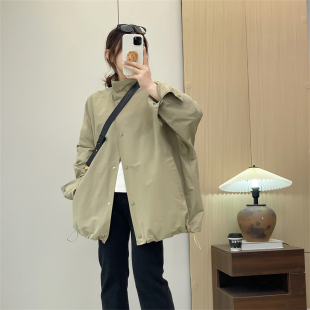 惠衣阁春季女长袖立领外套中长款外套韩版宽松休闲工装外套风衣