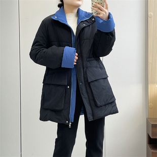 惠衣阁秋冬女中长款棉衣立领棉袄韩版休闲简约轻便保暖棉服外套