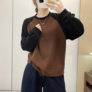 宽松休闲卫衣外套 韩版 惠衣阁春季 女棉质圆领卫衣套头拼接运动衫