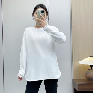 惠衣阁冬女棉质加绒T恤衫蕾丝花边上衣韩版宽松加绒中长款打底衫