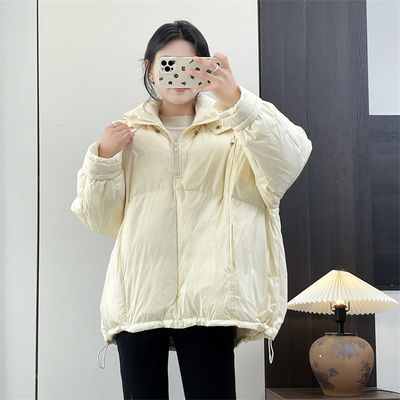 包邮惠衣阁冬女连帽羽绒服半套头羽绒外套宽松休闲中长款羽绒外套