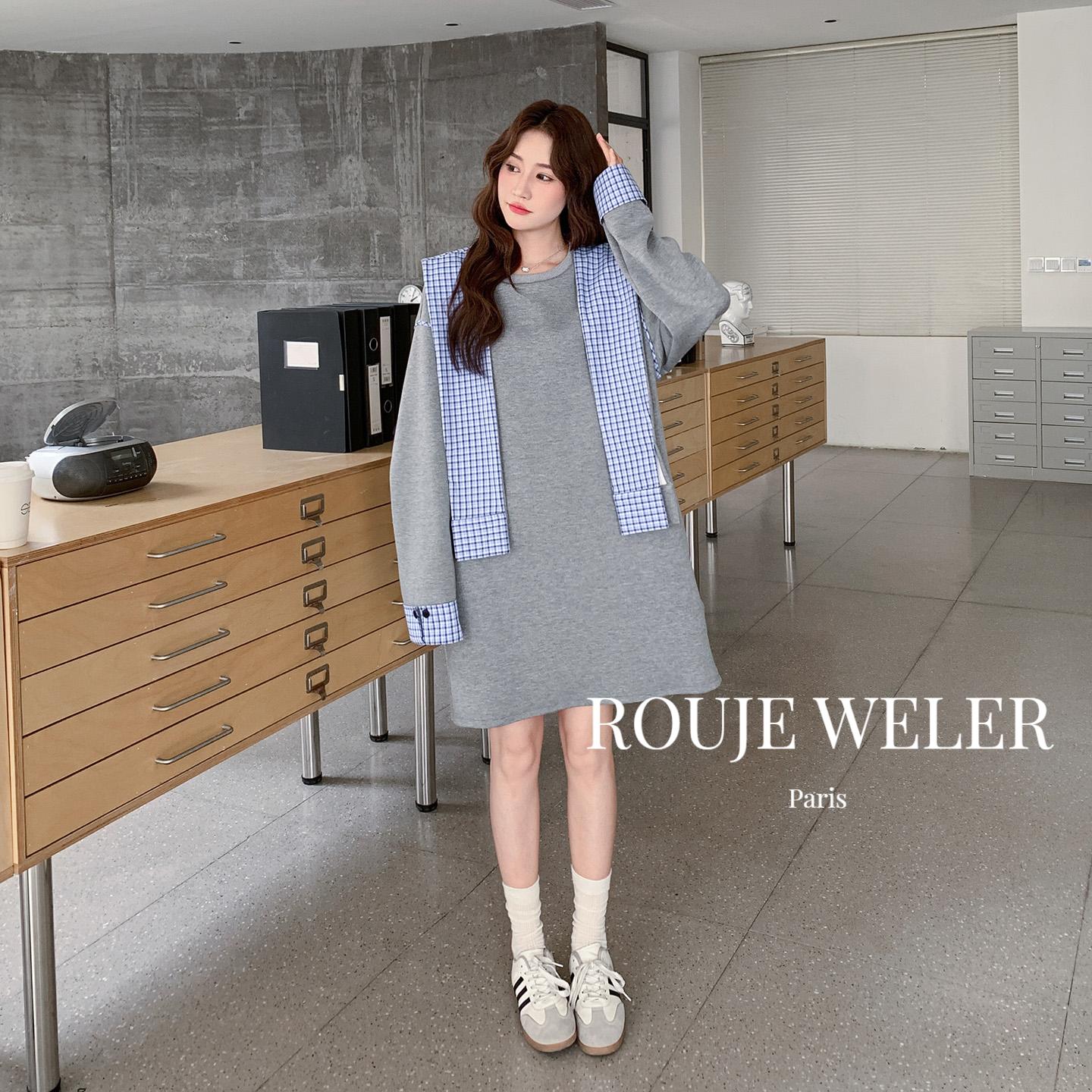 ROUJEWELER灰色拼接格纹卫衣裙女