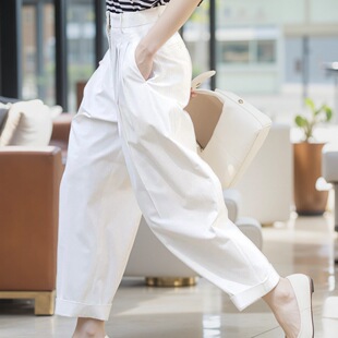 慵懒松弛宽松白色雏形九分阔腿裤春夏长腿哈伦裤子瘦腿烟管通勤裤