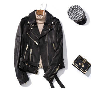 重工荔枝纹！帅气修身短款皮衣女机车皮外套欧货真羊皮夹克春秋款