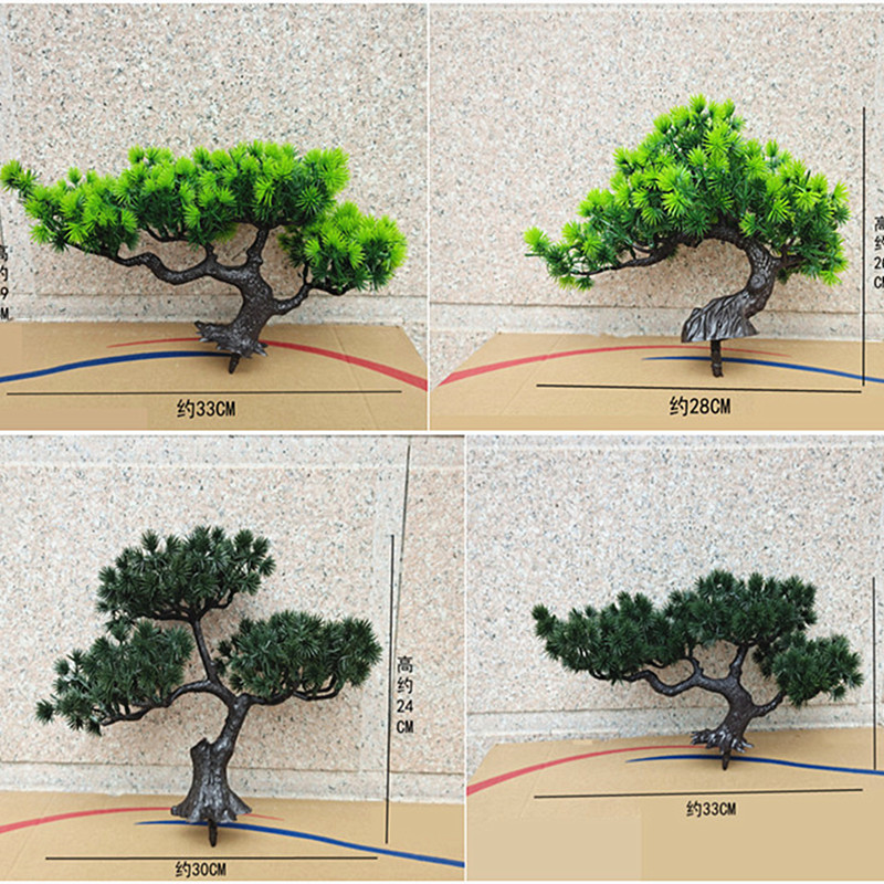 仿真迎客松树盆景桌面摆设假花塑料植物小盆栽客厅绿植装饰品摆件