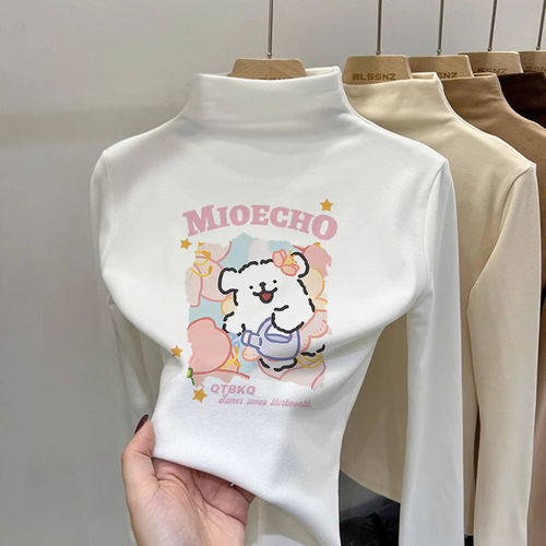女童秋冬季新款可爱浇花小狗印花德绒长袖打底衫中大童百搭上衣潮