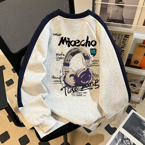 男女童秋冬季2026新款卡通耳机印花插肩圆领卫衣中大童宽松上衣潮