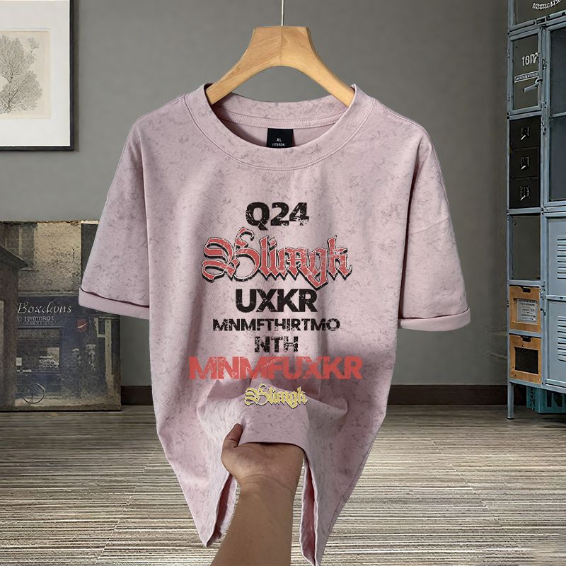 欧美多巴胺英文字母纯棉扎染短袖t恤夏季男女款潮流时尚宽松上衣