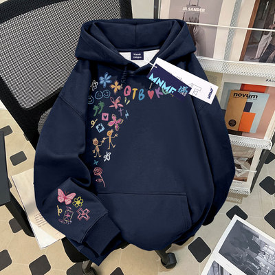 2025新款洋气涂鸦女童卫衣中大童秋冬装连帽上衣加绒加厚外套潮牌