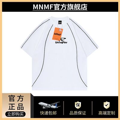 美式字母印花纯棉潮牌宽松落肩拉条短袖T恤男女款夏季个性上衣服