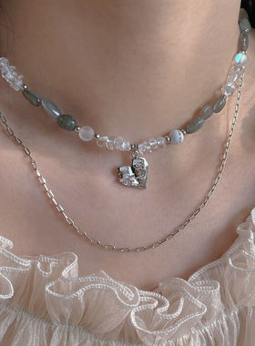 原创设计天然石双层项链女新中式