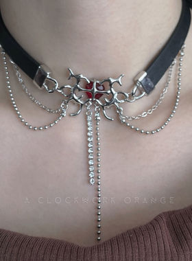 暗黑荆棘蝴蝶项链耳环红爱心女