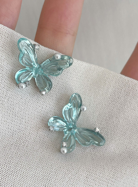 清透水绿色蝴蝶之梦项链耳钉戒指套装小众设计精致chocker可调节