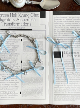 浅蓝色系芭蕾风蝴蝶结耳环项链