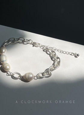 发条橘子天然珍珠中性风雾面手链