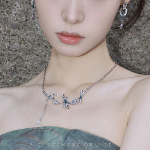 新中式甜酷项链机能风渐变青绿竹子几何小众设计气质毛衣链秋冬女