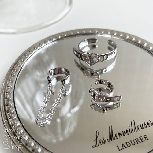 爱心皮扣通体925银叠戴耳夹戒指