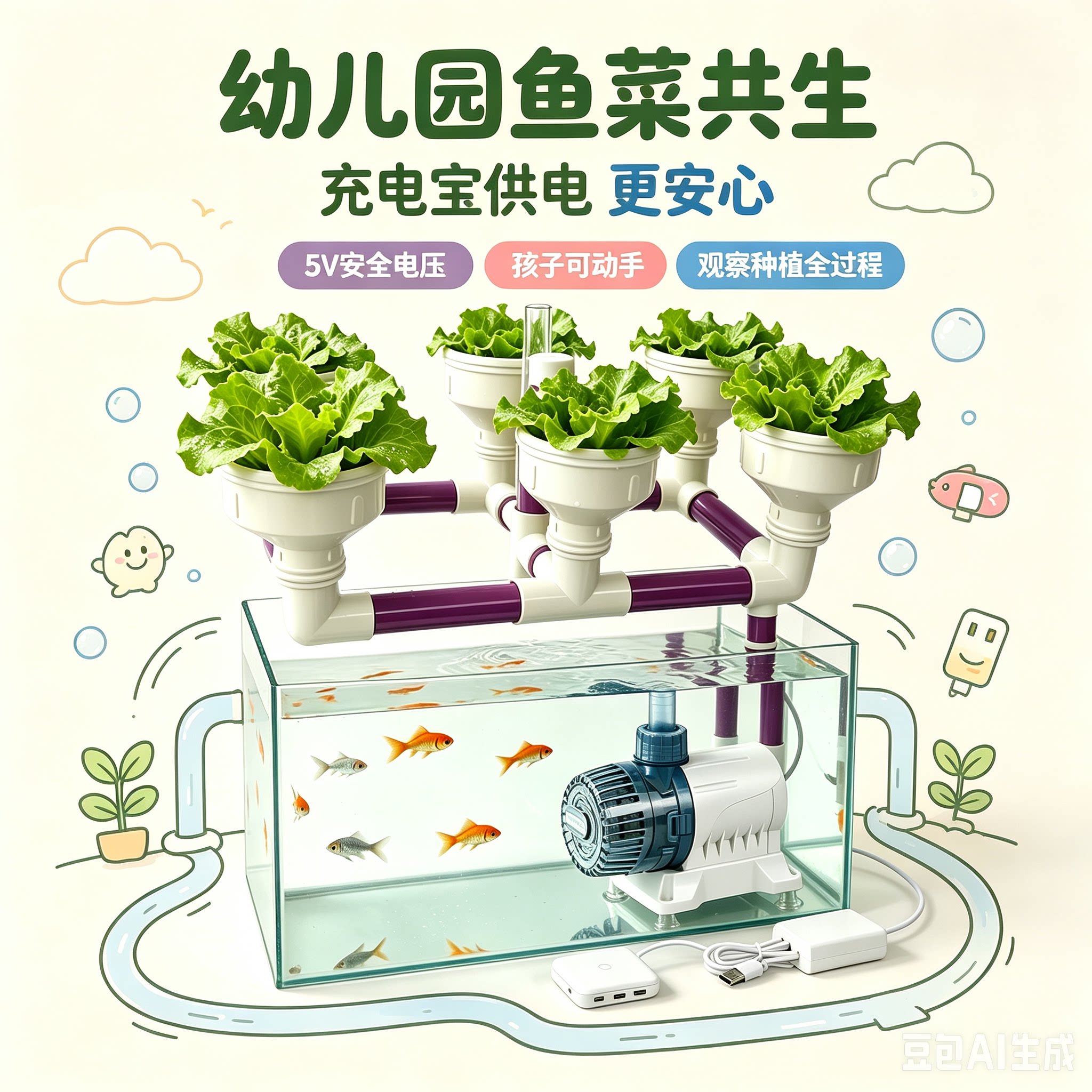 充电宝供电潮汐鱼菜共生系统
