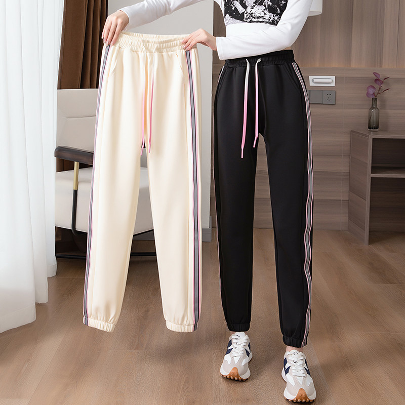 2022春秋新款冲锋裤女条纹修身弹力大码束脚户外运动跑步休闲卫裤