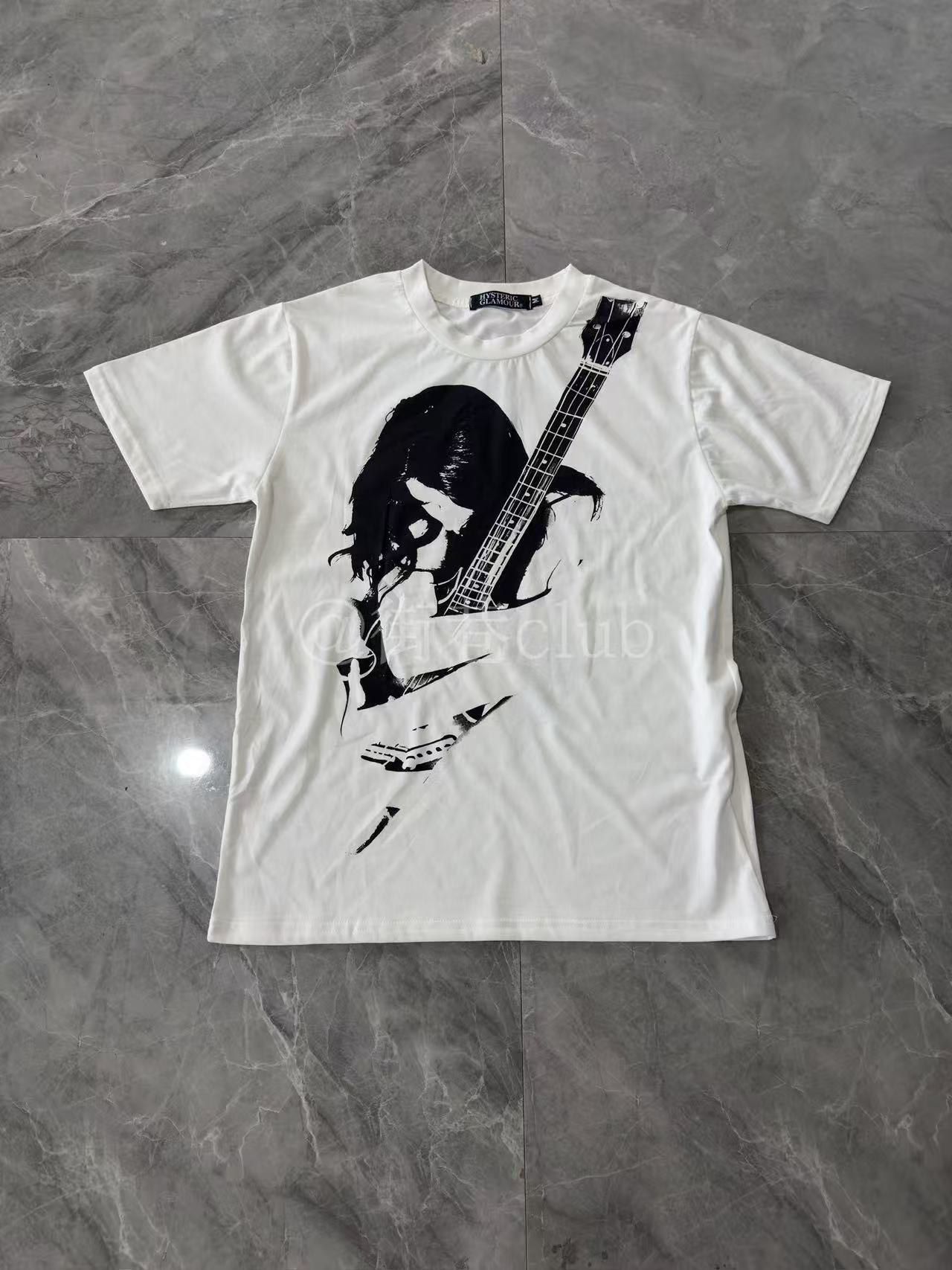 HystericGlamour 歇斯底里Men's Brown Grey吉他女孩纯棉短袖t恤