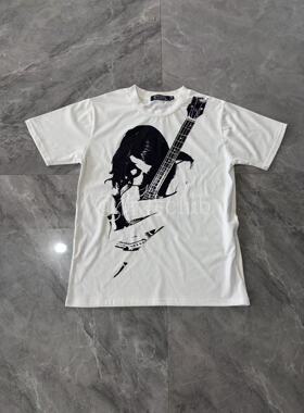 HystericGlamour 歇斯底里Men's Brown Grey吉他女孩纯棉短袖t恤
