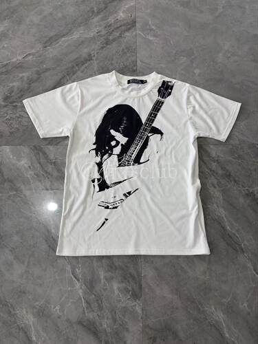 HystericGlamour 歇斯底里Men's Brown Grey吉他女孩纯棉短袖t恤