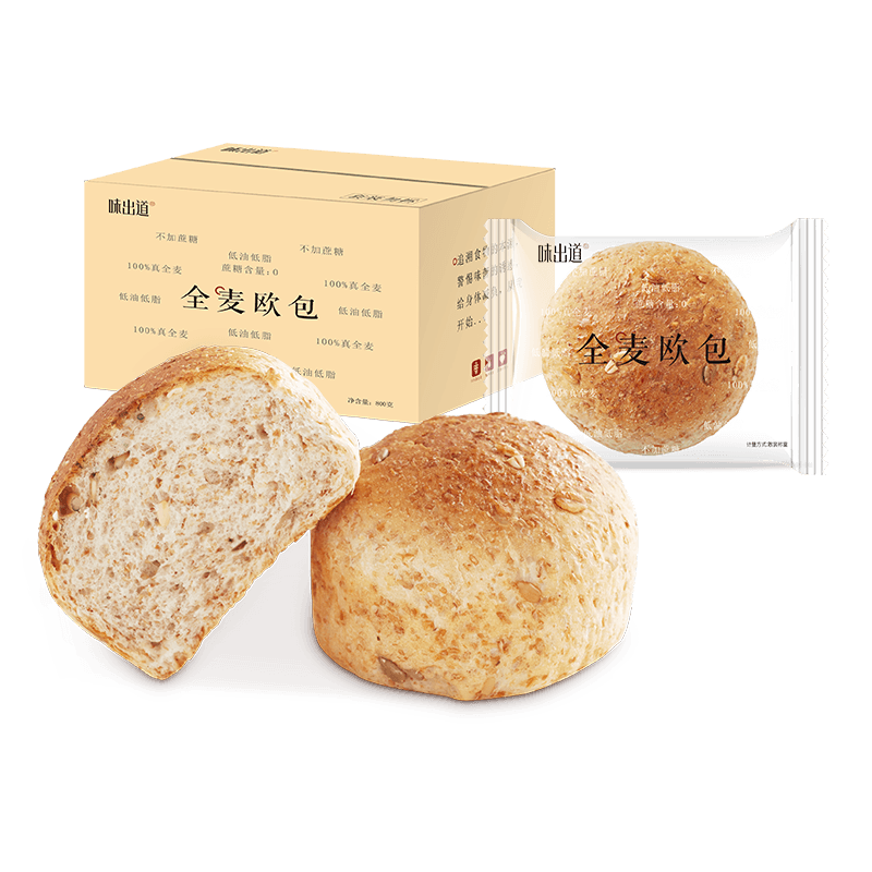 味出道健身全麦欧包无糖精低油低脂肪早餐粗粮黑麦面包整箱代餐