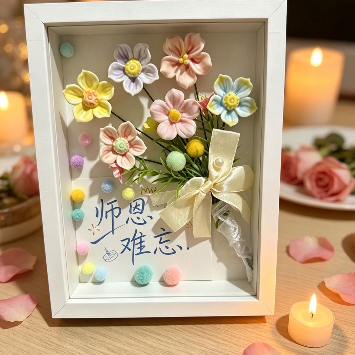 老师教师节礼物成品立体陶瓷花相框生日礼物送女生母亲节情人节