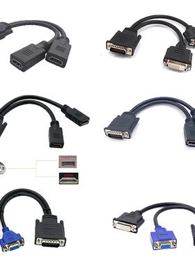 适用dell戴尔 hp DMS59针转双VGA线 DP/HDMI/DVI 一分二双屏连接