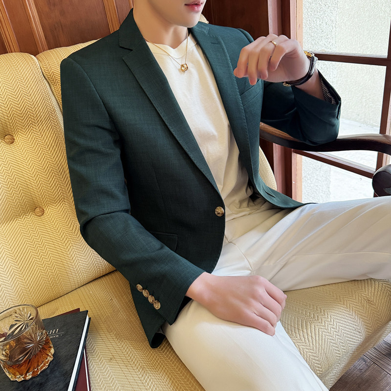 模特图2024男士休闲西装修身西服纯色单西外套DX6944P175,男装西服,电商D216-1