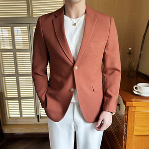 模特图2024男士休闲西装修身西服纯色单西外套DX6941P175图片