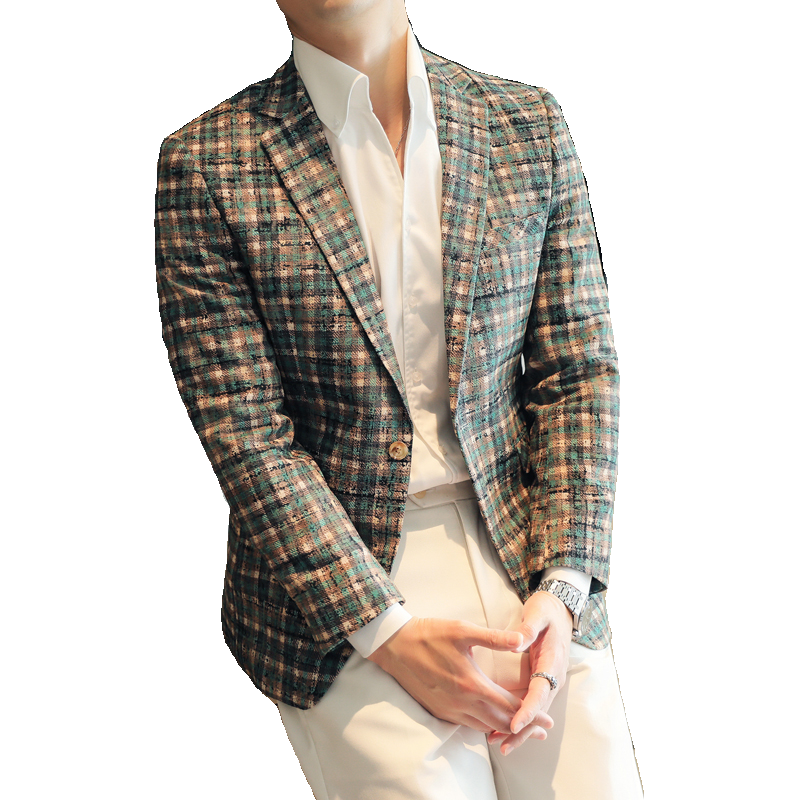 模特图2024男士休闲西装时尚修身西服单西外套DX6956P185,男装西服,电商D216-1