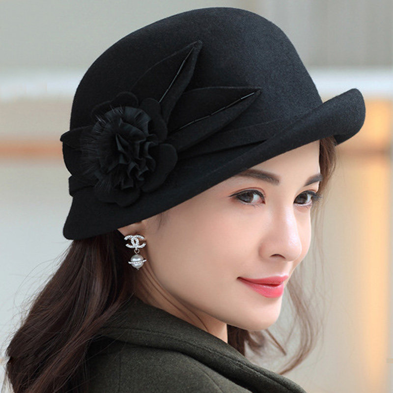 纯羊毛帽子女时尚冬天洋气贝雷帽