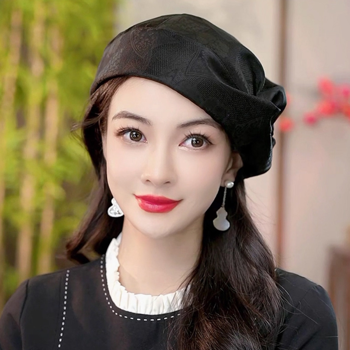 夏日贝雷帽女士桑蚕丝香云纱帽子夏薄款女夏季时尚洋气女帽超好看