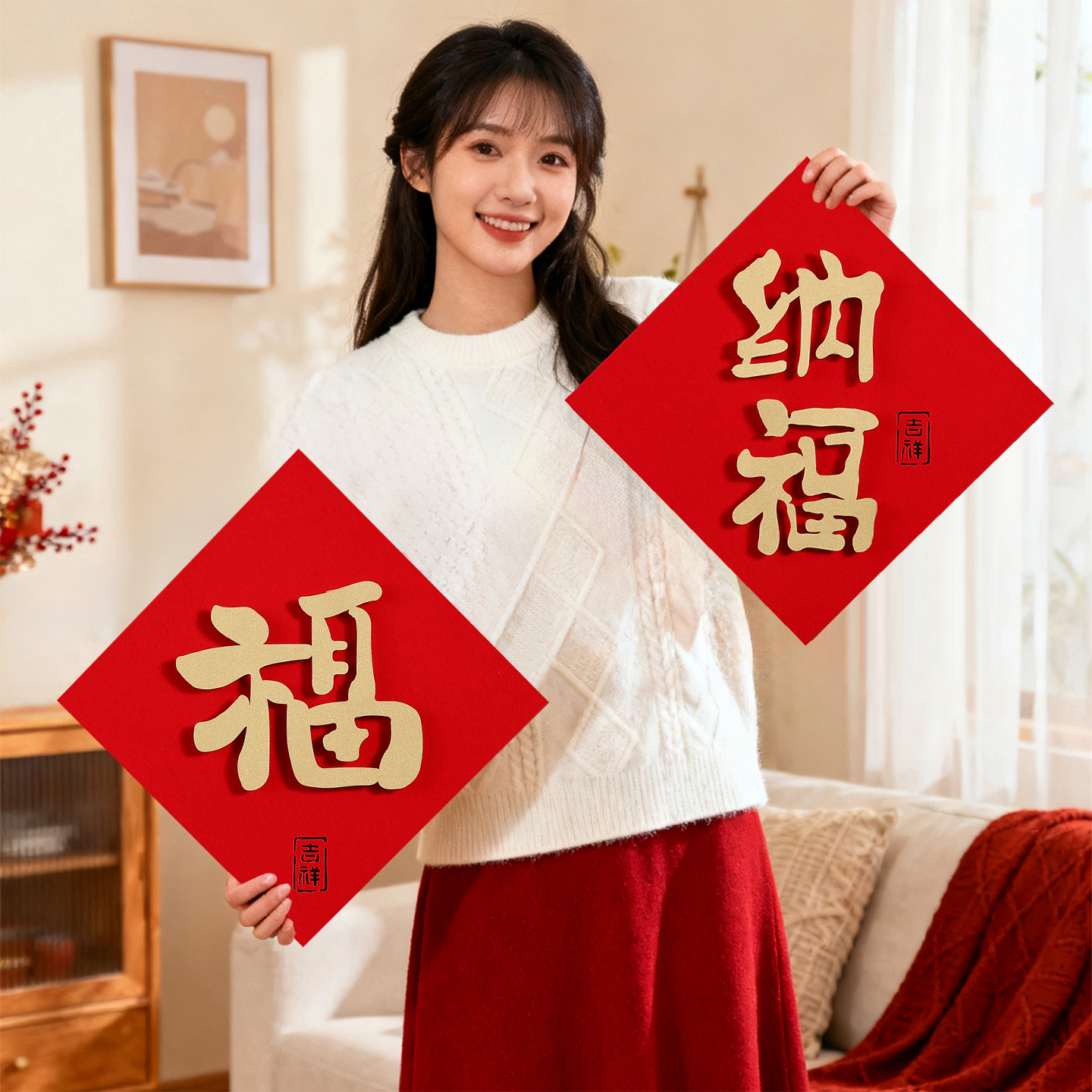 2026新款烫金立体植绒马年福字贴