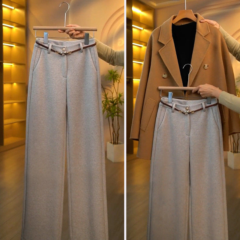 高腰休闲裤秋冬加绒阔腿裤女2025新款西装裤窄版直筒裤羊毛呢裤子,个性定制/设计服务/DIY,棉服工装,淘宝优惠券,粉丝福利购,淘宝优惠卷