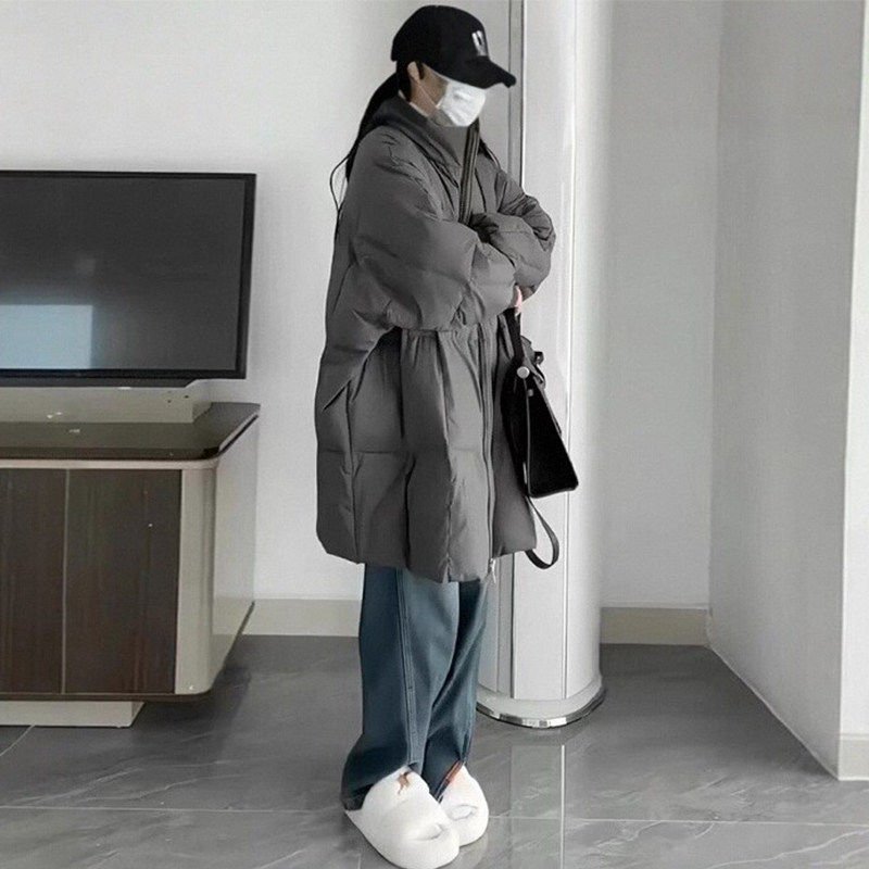 立领羽绒棉服女冬中长款宽松大码过膝棉衣加厚面包服棉袄保暖外套