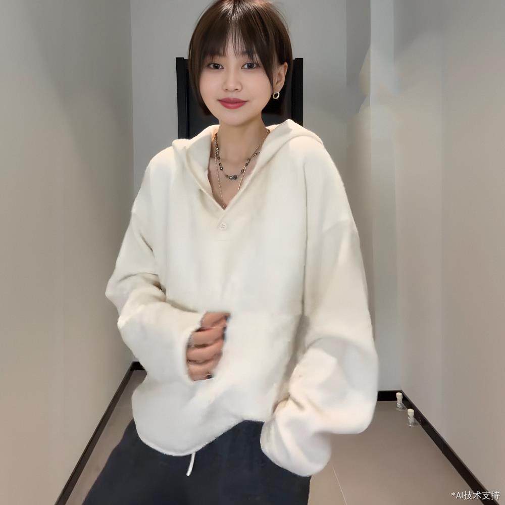 大码女装慵懒风白色连帽毛衣针织衫上衣春秋款胖mm显瘦内搭打底衫,女装/女士精品,毛衣,淘宝优惠券,粉丝福利购,淘宝优惠卷