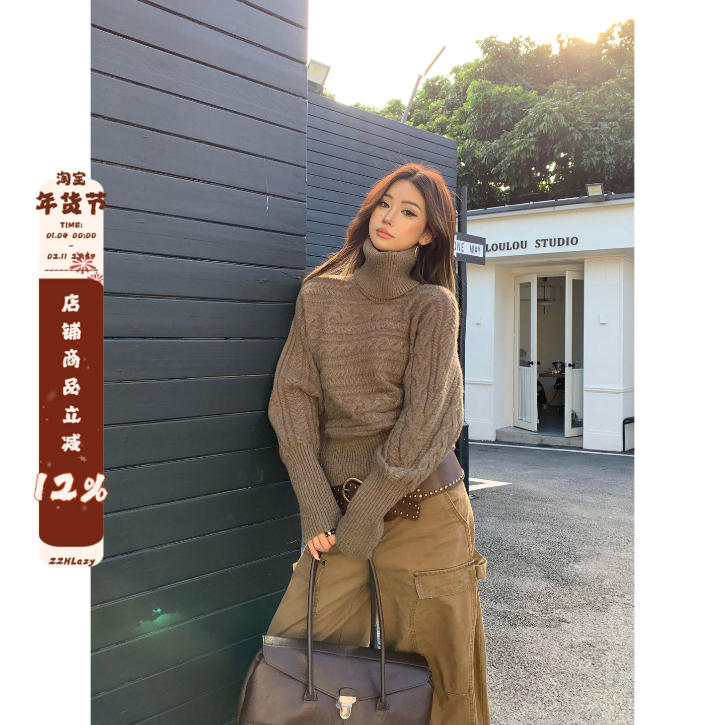 珍珍很懒高领加厚短款毛衣女冬叠穿真两件围脖可拆卸设计感针织衫