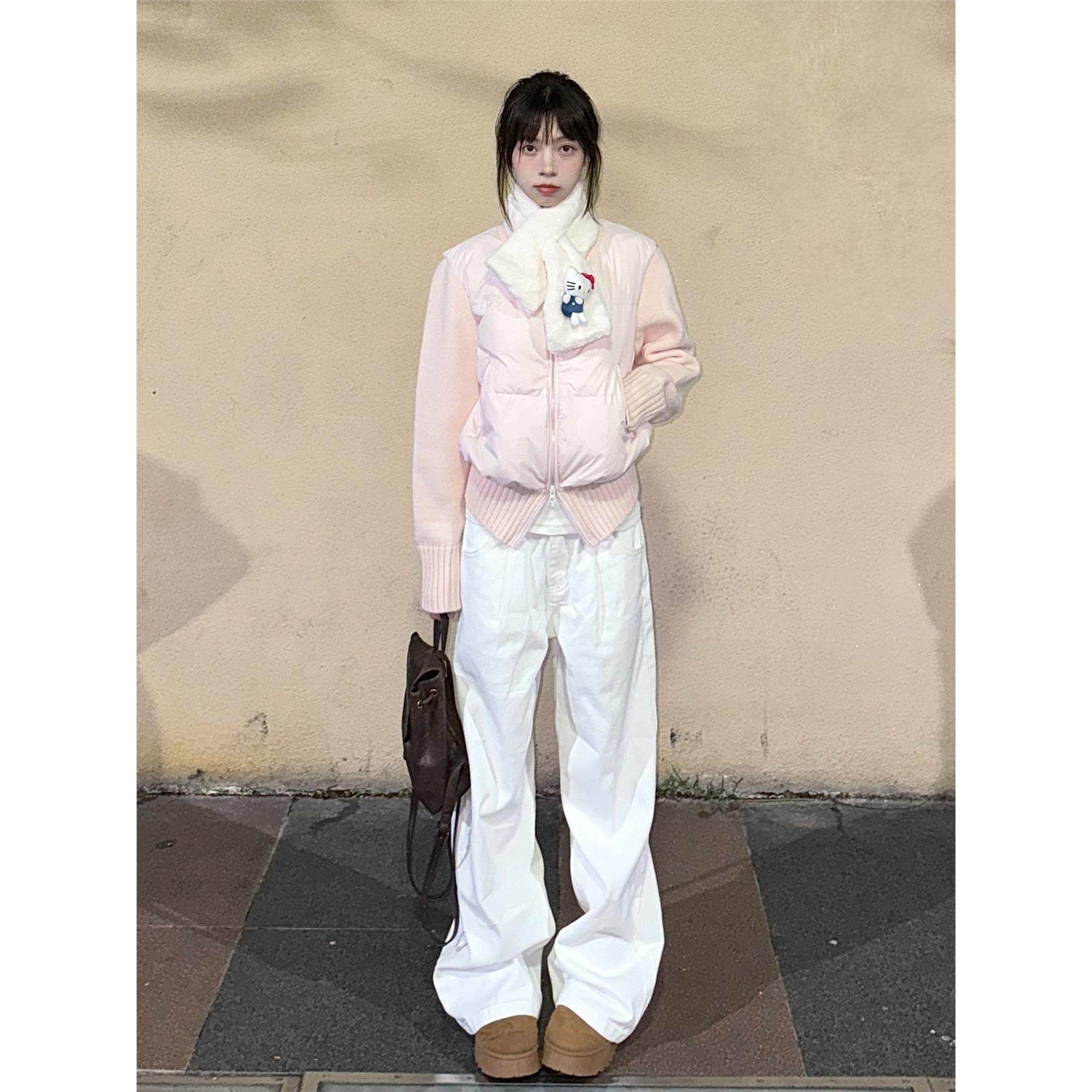 棉服女款冬季2025年新款针织袖拼接棉衣韩系超好看小个子棉袄外套