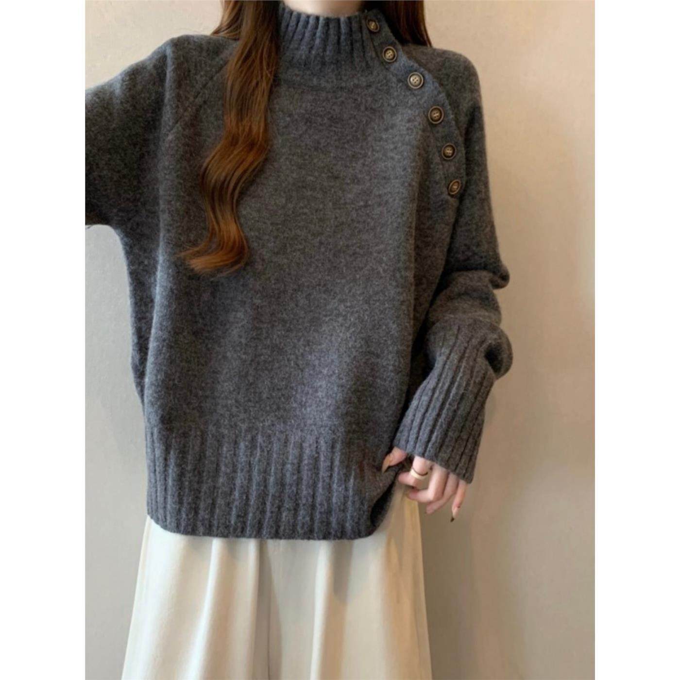 2025新款秋冬半高领灰色针织衫上衣加码女士胖毫米宽松慵懒加厚针,个性定制/设计服务/DIY,棉服工装,淘宝优惠券,粉丝福利购,淘宝优惠卷
